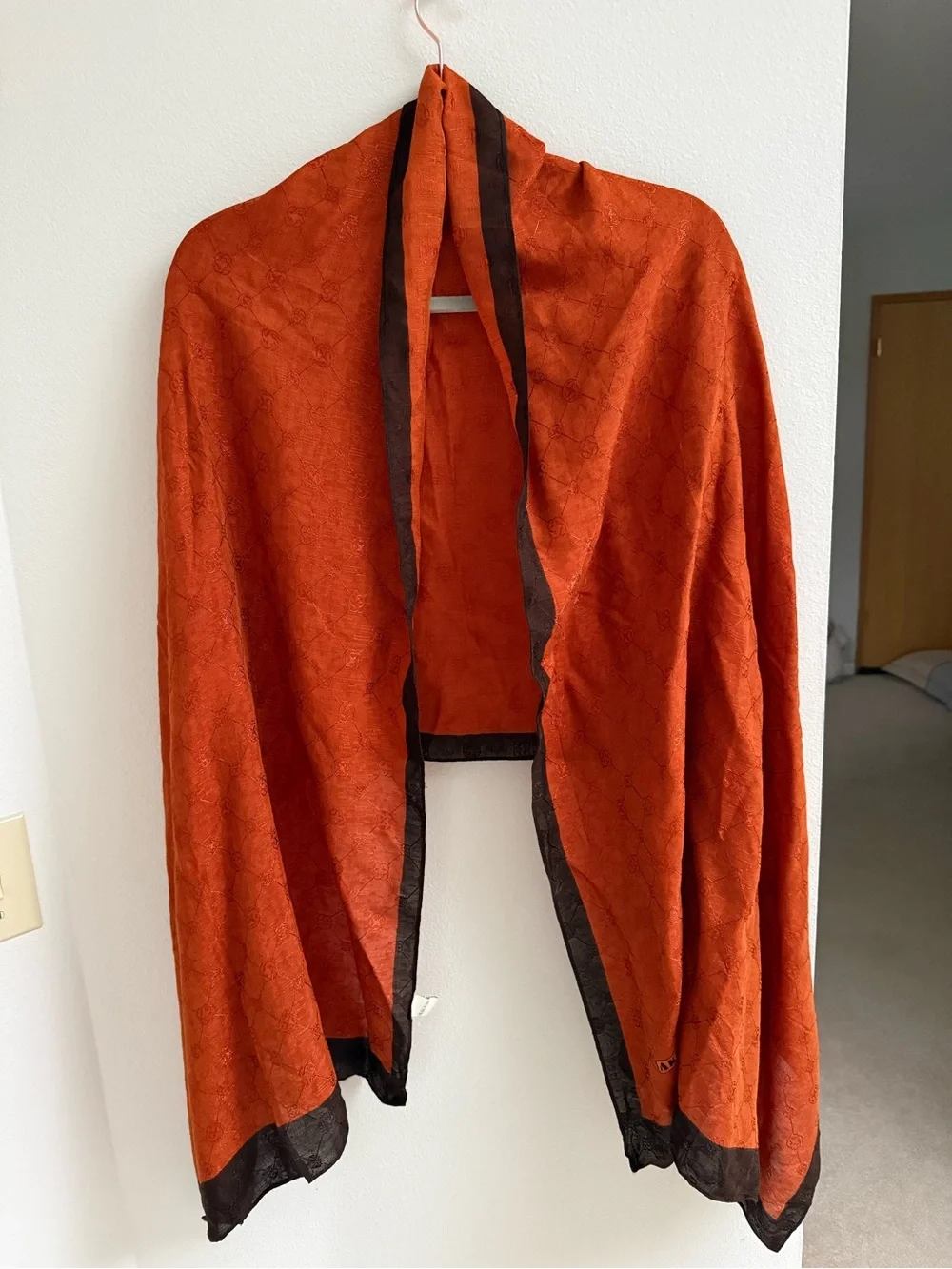 Turkish Cotton Blend Scarf - Vibrant Orange with Dark Border - Made in Turkey